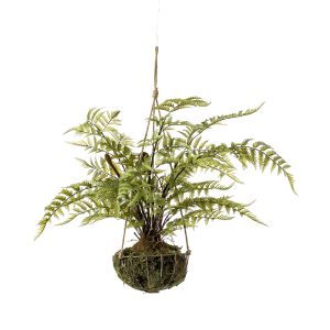 KOKEDAMA ARTIFICIAL HELECHO COLGANTE CON CESTA METÁLICA